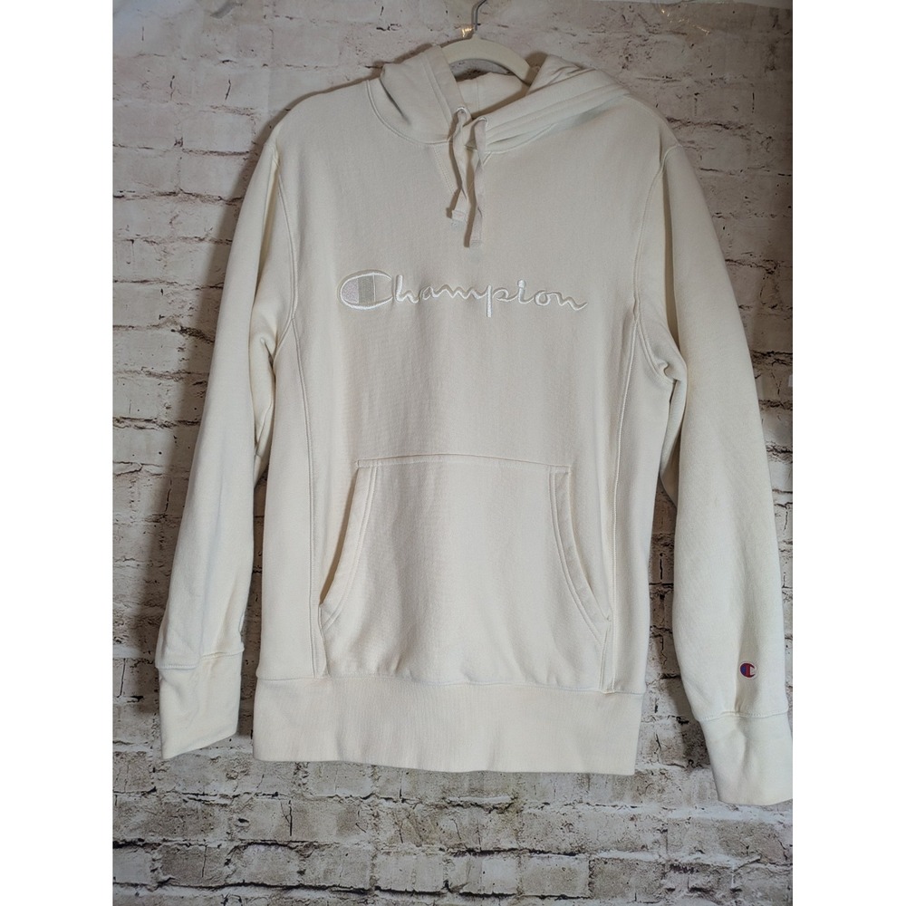Champion Hoodie Men's XS In Ivory‎ Embroidered Logo Front Pockets Heavyweight